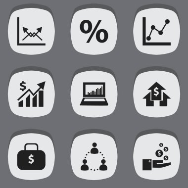 9 düzenlenebilir mantıksal simgeler kümesi. Grafik bilgilerini, gelir, yüzde ve daha fazlası gibi simgeler içerir. Web, mobil, UI ve Infographic tasarımı için kullanılabilir.