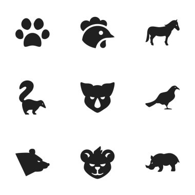 9 düzenlenebilir Hayvanat Bahçesi simgeler kümesi. Kokarca, boz ayı, martı ve daha fazlası gibi simgeler içerir. Web, mobil, UI ve Infographic tasarımı için kullanılabilir.