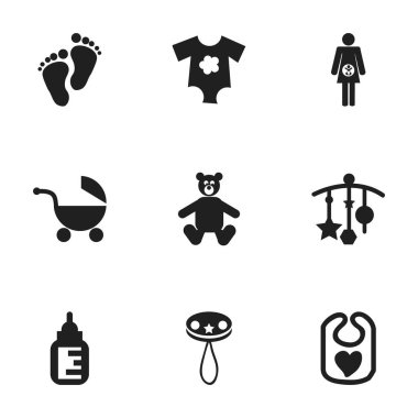 9 düzenlenebilir bebek simgeler kümesi. Teddy, Rattle, gebelik ve daha fazlası gibi simgeler içerir. Web, mobil, UI ve Infographic tasarımı için kullanılabilir.