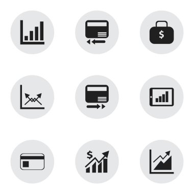 9 düzenlenebilir Analytics simgeler kümesi. Kredi kartı, ödeme kurtarmak gibi para çantasını ve daha fazla simgeleri içerir. Web, mobil, UI ve Infographic tasarımı için kullanılabilir.