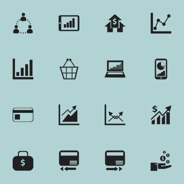 16 düzenlenebilir Analytics simgeler kümesi. Semboller gibi ticaret çanta, ekolayzer görüntü, grafik bilgilerini ve daha fazlasını içerir. Web, mobil, UI ve Infographic tasarımı için kullanılabilir.