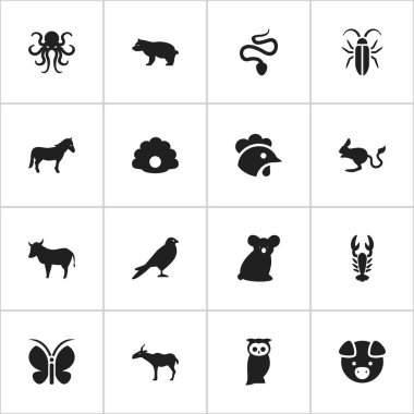 16 düzenlenebilir doğa simgeler kümesi. Domuz, horoz, baykuş ve daha fazlası gibi simgeler içerir. Web, mobil, UI ve Infographic tasarımı için kullanılabilir.