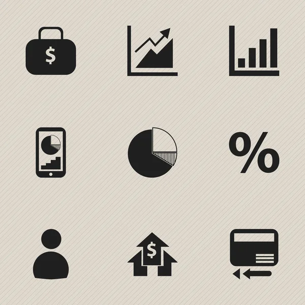 Set van 9 bewerkbare logische pictogrammen. Bevat symbolen zoals telefoon statistieken, de vooruitgang, de cirkel Diagram en meer. Kan worden gebruikt voor Web, Mobile, Ui en Infographic Design. — Stockvector