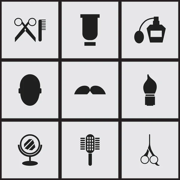 Conjunto de 9 Ícones de Artista Tonsorial Editáveis. Inclui símbolos como carregador, recipiente, ferramenta de corte e muito mais. Pode ser usado para Web, Mobile, UI e design infográfico . — Vetor de Stock