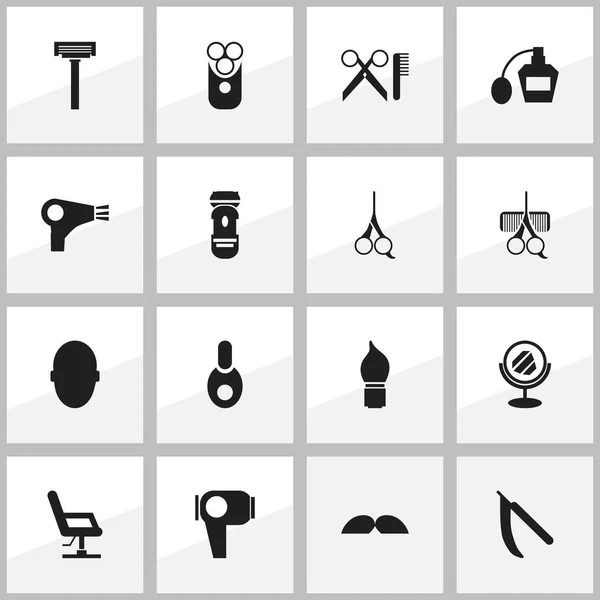Set van 16 bewerkbare Haarstylist iconen. Bevat symbolen zoals Kapper Set, geur, scheren en meer. Kan worden gebruikt voor Web, Mobile, Ui en Infographic Design. — Stockvector