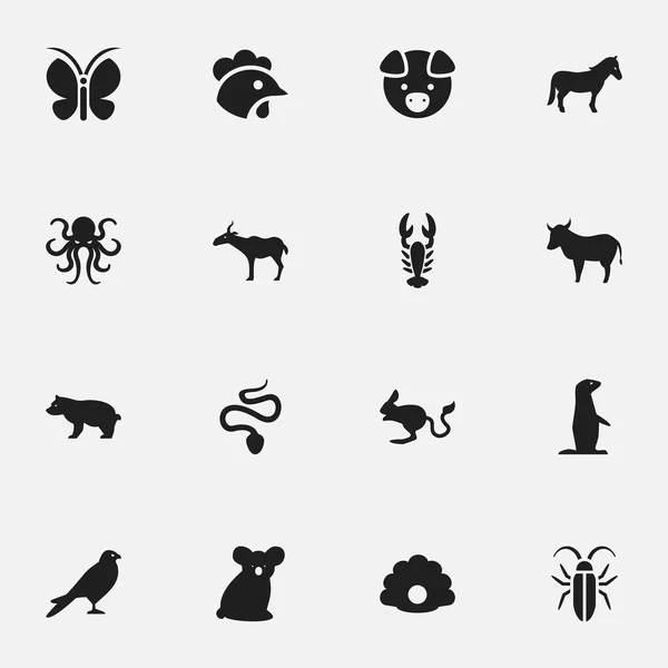 Set van 16 bewerkbare natuur iconen. Bevat symbolen zoals koe, Jerboa's, haan en meer. Kan worden gebruikt voor Web, Mobile, Ui en Infographic Design. — Stockvector