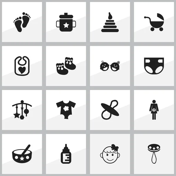 Set von 16 editierbaren Baby-Symbolen. beinhaltet Symbole wie Goplet, Fußabdruck, Schwangerschaft und mehr. kann für Web-, Mobil-, UI- und Infografik-Design verwendet werden. — Stockvektor