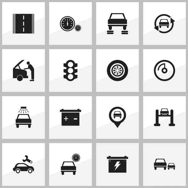 Set van 16 bewerkbare vervoer iconen. Bevat symbolen zoals auto, auto Lave, Tuning Auto en meer. Kan worden gebruikt voor Web, Mobile, Ui en Infographic Design. — Stockvector