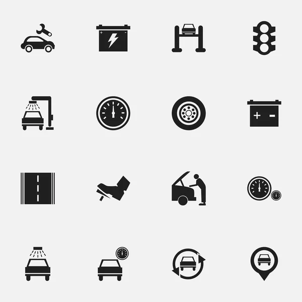 Set van 16 bewerkbare vervoer iconen. Bevat symbolen zoals auto vaststelling, Tire, stoplicht en meer. Kan worden gebruikt voor Web, Mobile, Ui en Infographic Design. — Stockvector