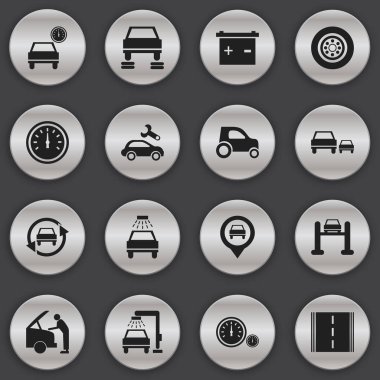 16 düzenlenebilir araç simgeler kümesi. Araç yıkama, hız göstergesi, araç araba ve daha fazlası gibi simgeler içerir. Web, mobil, UI ve Infographic tasarımı için kullanılabilir.