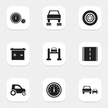 9 düzenlenebilir araç simgeler kümesi. Lastik, yarış, oto tamir ve daha fazlası gibi simgeler içerir. Web, mobil, UI ve Infographic tasarımı için kullanılabilir.