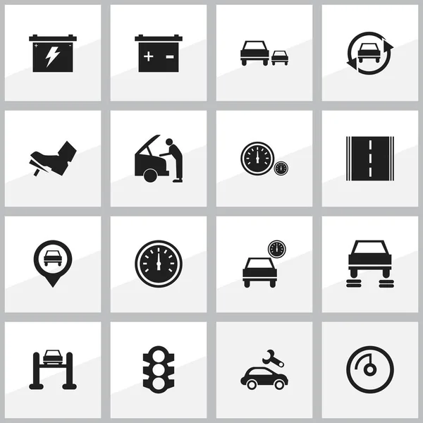 Set van 16 bewerkbare auto iconen. Bevat symbolen zoals Auto Service, tot vaststelling van de auto, Auto reparatie en meer. Kan worden gebruikt voor Web, Mobile, Ui en Infographic Design. — Stockvector
