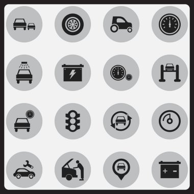 16 düzenlenebilir araba simgeler kümesi. Hız göstergesi, lastik, yarış ve daha fazlası gibi simgeler içerir. Web, mobil, UI ve Infographic tasarımı için kullanılabilir.