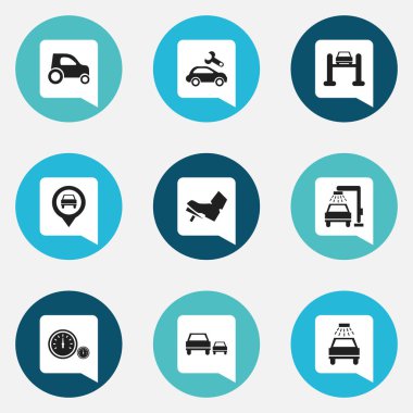 9 düzenlenebilir araba simgeler kümesi. Otomotiv düzeltme, yarış, oto Servisi ve daha fazlası gibi simgeler içerir. Web, mobil, UI ve Infographic tasarımı için kullanılabilir.