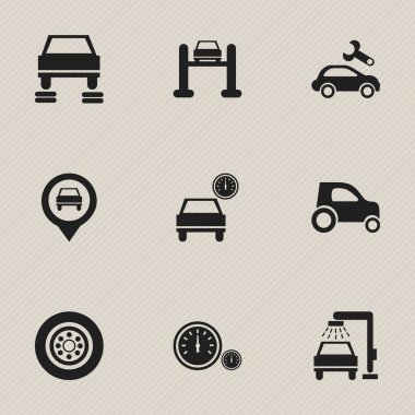 9 düzenlenebilir araç simgeler kümesi. Otomobil, otomotiv düzeltme, lastik ve daha fazlası gibi simgeler içerir. Web, mobil, UI ve Infographic tasarımı için kullanılabilir.