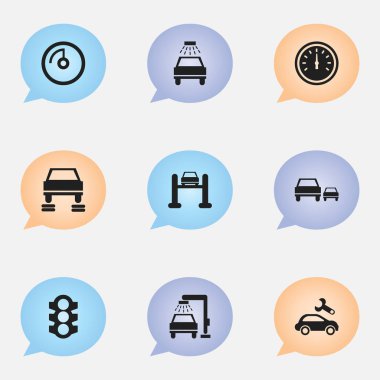 9 düzenlenebilir Rating simgeler kümesi. Hız kontrolü, oto servis, oto tamir ve daha fazlası gibi simgeler içerir. Web, mobil, UI ve Infographic tasarımı için kullanılabilir.