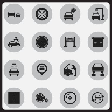 16 düzenlenebilir araç simgeler kümesi. Hız kontrolü, otomotiv düzeltme, işaretçi ve daha fazlası gibi simgeler içerir. Web, mobil, UI ve Infographic tasarımı için kullanılabilir.