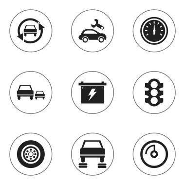 9 düzenlenebilir taşıma simgeler kümesi. Pil, trafik ışığı, ayarlama otomatik ve daha fazlası gibi simgeler içerir. Web, mobil, UI ve Infographic tasarımı için kullanılabilir.