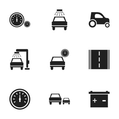 9 düzenlenebilir taşıma simgeler kümesi. Akümülatör, otomotiv ve araç araba gibi simgeler içerir. Web, mobil, UI ve Infographic tasarımı için kullanılabilir.