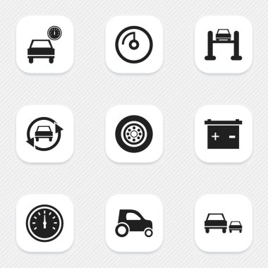 9 düzenlenebilir araç simgeler kümesi. Hız kontrolü, hız ekran, oto Servisi ve daha fazlası gibi simgeler içerir. Web, mobil, UI ve Infographic tasarımı için kullanılabilir.