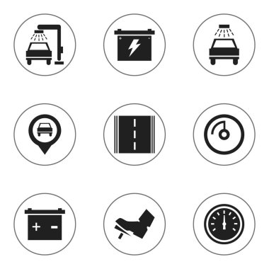 9 düzenlenebilir taşıma simgeler kümesi. İşaretçi, pil, hız ekran ve daha fazlası gibi simgeler içerir. Web, mobil, UI ve Infographic tasarımı için kullanılabilir.