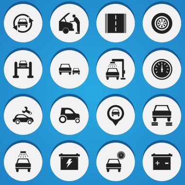 16 düzenlenebilir araç simgeler kümesi. Otomotiv düzeltme, araba yıkanmak gibi yarış ve daha fazla simgeleri içerir. Web, mobil, UI ve Infographic tasarımı için kullanılabilir.