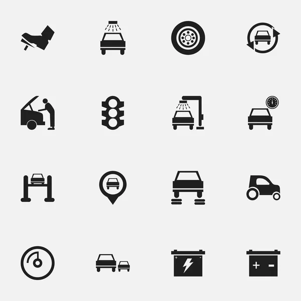 Set van 16 bewerkbare verkeer iconen. Bevat symbolen zoals auto Lave, Accumulator, stoplicht en meer. Kan worden gebruikt voor Web, Mobile, Ui en Infographic Design. — Stockvector