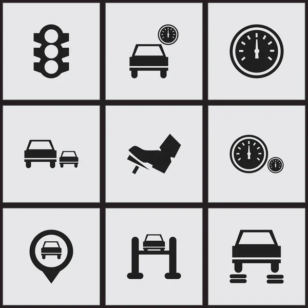 Conjunto de 9 Ícones de transporte editáveis. Inclui símbolos como corrida, Stoplight, velocímetro e muito mais. Pode ser usado para Web, Mobile, UI e design infográfico . — Vetor de Stock
