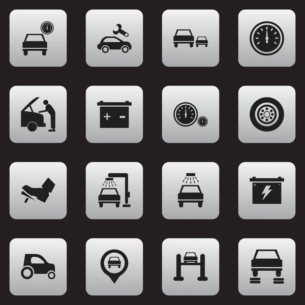 Σύνολο των 16 εικονίδια επεξεργάσιμο μεταφορών. Περιλαμβάνει σύμβολα όπως Lave επιδιόρθωση αυτοκινήτων, αυτοκινήτων, αυτοκινήτου και πολλά άλλα. Μπορεί να χρησιμοποιηθεί για Web, Mobile, Ui και σχεδίασης γραφήματος. — Διανυσματικό Αρχείο