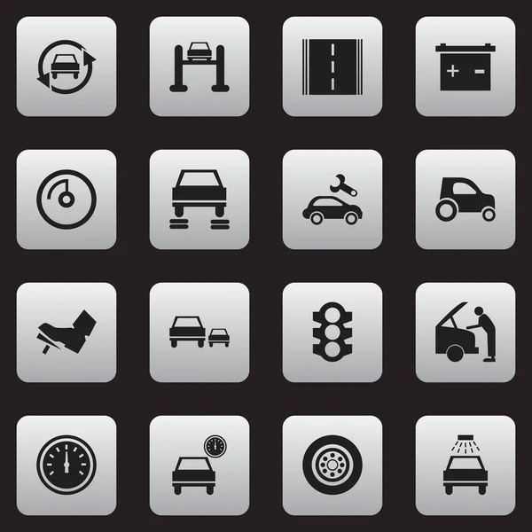 Σύνολο των 16 εικονίδια επεξεργάσιμη κίνηση. Περιλαμβάνει σύμβολα όπως οθόνη ταχύτητας, στον αυτοκινητόδρομο, τον καθορισμό αυτοκινήτου και περισσότερο. Μπορεί να χρησιμοποιηθεί για Web, Mobile, Ui και σχεδίασης γραφήματος. — Διανυσματικό Αρχείο