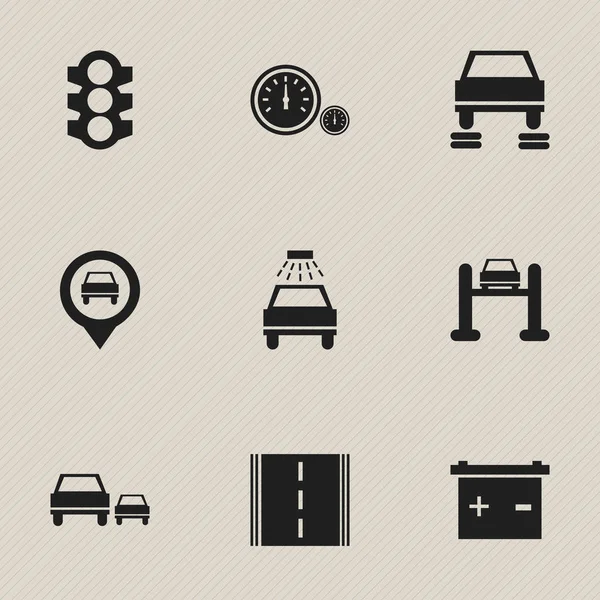 Set van 9 bewerkbare verkeer iconen. Bevat symbolen zoals auto Lave, Highway, stoplicht en meer. Kan worden gebruikt voor Web, Mobile, Ui en Infographic Design. — Stockvector