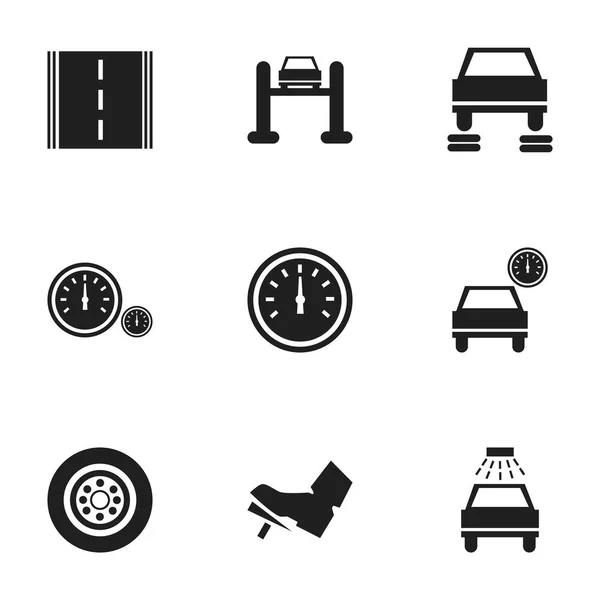 Set van 9 bewerkbare auto iconen. Bevat symbolen zoals Highway, snelheidsmeter, Auto Service en meer. Kan worden gebruikt voor Web, Mobile, Ui en Infographic Design. — Stockvector