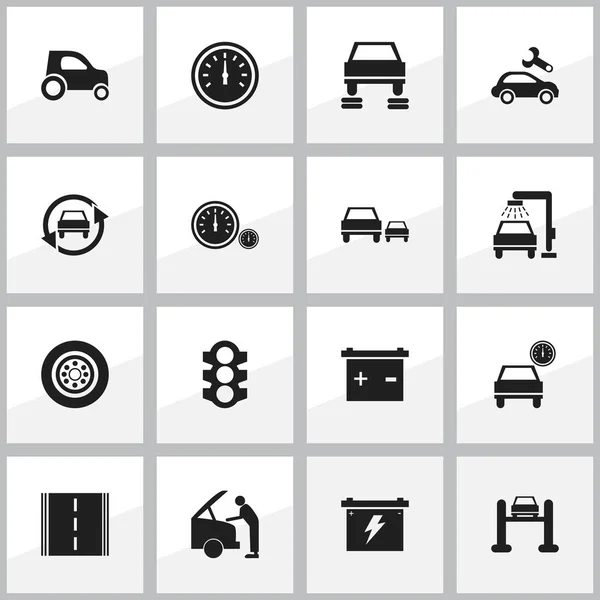 Set van 16 bewerkbare verkeer iconen. Bevat symbolen zoals Auto Service, stoplicht, auto en meer. Kan worden gebruikt voor Web, Mobile, Ui en Infographic Design. — Stockvector