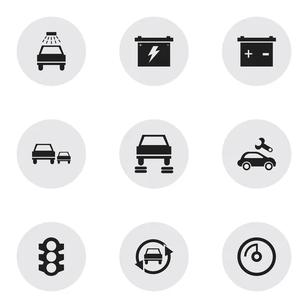 Set von 9 editierbaren Auto-Symbolen. enthält Symbole wie Tuning Auto, Automotive Fix, Rennen und vieles mehr. kann für Web-, Mobil-, UI- und Infografik-Design verwendet werden. — Stockvektor