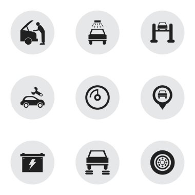 9 düzenlenebilir Rating simgeler kümesi. Sembolleri arabasını tamir, lastik, otomotiv saptamak ve daha fazlası gibi içerir. Web, mobil, UI ve Infographic tasarımı için kullanılabilir.