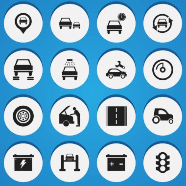 16 düzenlenebilir taşıma simgeler kümesi. Hız ekran, akümülatör, pil ve daha fazlası gibi simgeler içerir. Web, mobil, UI ve Infographic tasarımı için kullanılabilir.