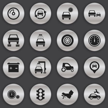 16 düzenlenebilir taşıma simgeler kümesi. Araba yıkanmak gibi otomotiv düzeltme, hız ve diğer simgeler içerir. Web, mobil, UI ve Infographic tasarımı için kullanılabilir.