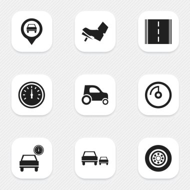 9 düzenlenebilir araba simgeler kümesi. Otomobil, hız kontrolü, araç araba ve daha fazlası gibi simgeler içerir. Web, mobil, UI ve Infographic tasarımı için kullanılabilir.