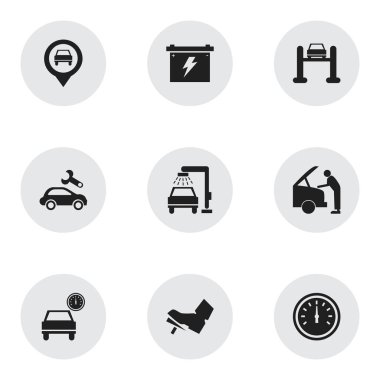 9 düzenlenebilir taşıma simgeler kümesi. Pedalla, oto Servisi, işaretçi ve daha fazlası gibi simgeler içerir. Web, mobil, UI ve Infographic tasarımı için kullanılabilir.