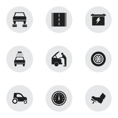 9 düzenlenebilir Rating simgeler kümesi. Otoyol, lastik, araç araba ve daha fazlası gibi simgeler içerir. Web, mobil, UI ve Infographic tasarımı için kullanılabilir.