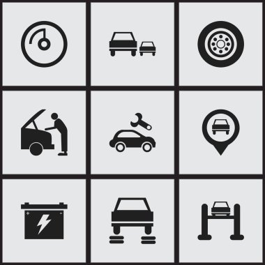 9 düzenlenebilir araba simgeler kümesi. Otomotiv düzeltme, lastik, oto tamir ve daha fazlası gibi simgeler içerir. Web, mobil, UI ve Infographic tasarımı için kullanılabilir.