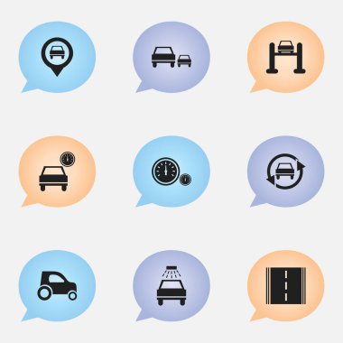 9 düzenlenebilir Rating simgeler kümesi. Araç Araba, yarış, araba yıkanmak gibi sembolleri içerir ve daha fazlası. Web, mobil, UI ve Infographic tasarımı için kullanılabilir.