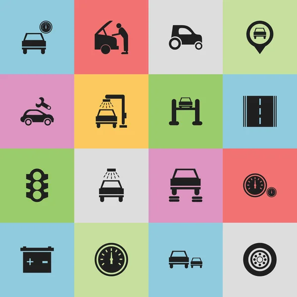Set of 16 Editable Traffic Icons. Termasuk Symbols Such As Auto Service, Speedometer, Pointer And More. Dapat Digunakan Untuk Web, Mobile, UI Dan Desain Infografis . - Stok Vektor