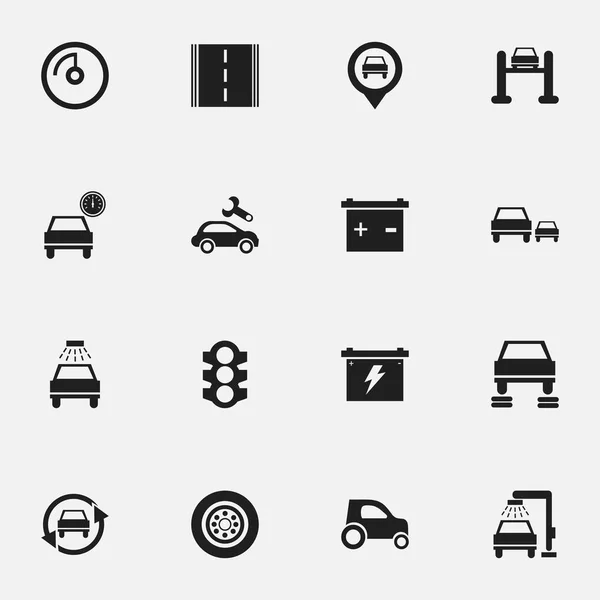 Set van 16 bewerkbare auto iconen. Bevat symbolen zoals Auto reparatie, Pointer, batterij en meer. Kan worden gebruikt voor Web, Mobile, Ui en Infographic Design. — Stockvector