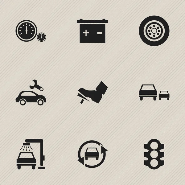 Ensemble de 9 icônes de trafic modifiables. Comprend des symboles tels que l'accumulateur, correctif automobile, tuning automatique et plus encore. Peut être utilisé pour le Web, mobile, interface utilisateur et infographie . — Image vectorielle