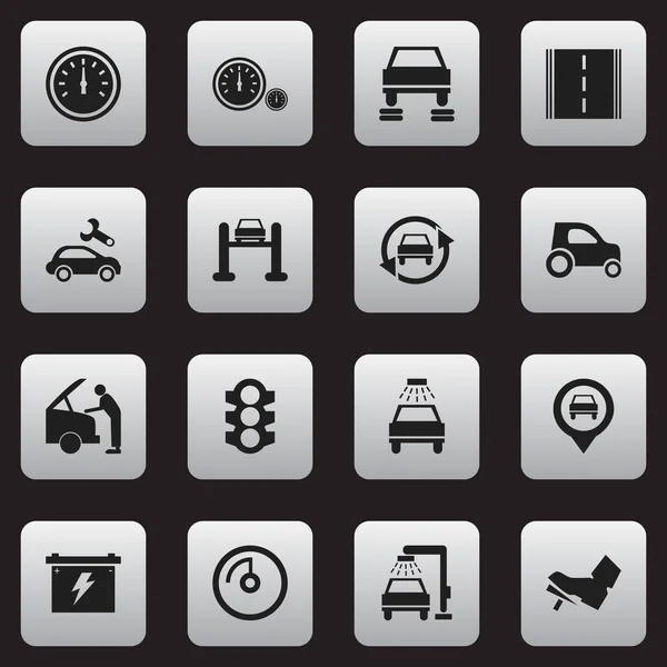 Σύνολο των 16 εικονίδια επεξεργάσιμο αυτοκινήτων. Περιλαμβάνει σύμβολα όπως Auto Service, δείκτη, ταχύτητα εμφάνισης και περισσότερο. Μπορεί να χρησιμοποιηθεί για Web, Mobile, Ui και σχεδίασης γραφήματος. — Διανυσματικό Αρχείο