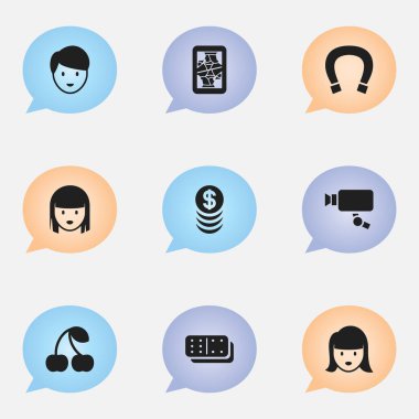 9 düzenlenebilir Casino simgeler kümesi. Kadın yüzü, Casino işçi, Bones oyun ve daha fazlası gibi simgeler içerir. Web, mobil, UI ve Infographic tasarımı için kullanılabilir.