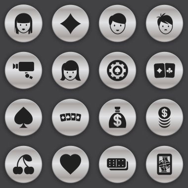 16 düzenlenebilir Casino simgeler kümesi. Kadın yüzü, kart takım elbise, üst üste para ve daha fazlası gibi simgeleri içerir. Web, mobil, UI ve Infographic tasarımı için kullanılabilir.
