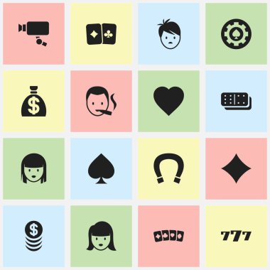 16 düzenlenebilir oyun simgeler kümesi. Şanslı-7, Rhombus, izleme Cam ve daha fazlası gibi simgeler içerir. Web, mobil, UI ve Infographic tasarımı için kullanılabilir.