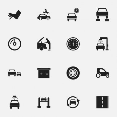 16 düzenlenebilir araç simgeler kümesi. Hız ekran, akümülatör, ayarlama otomatik ve daha fazlası gibi simgeler içerir. Web, mobil, UI ve Infographic tasarımı için kullanılabilir.